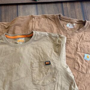 Carhartt medium and Timberland large Brown and Tan Pocket Tees